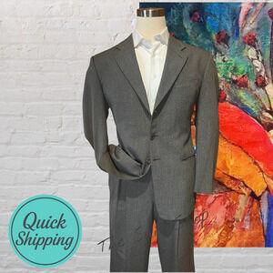 Armani Collezioni Mens 42R 34x29 Gray Micro-Ribbed Designer Suit 3/2 Roll